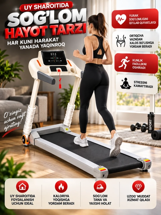 Yugurish yo‘lakchasi, begavoy darojka uy uchun, tezligi 0–8 km/soat, 162×65×114 sm