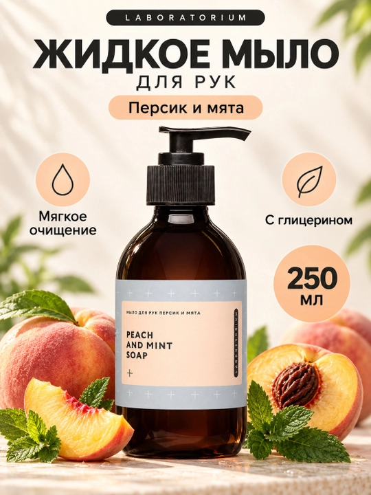 Жидкое мыло для рук Laboratorium, 250 мл: фейхоа и мята или персик и мята - 