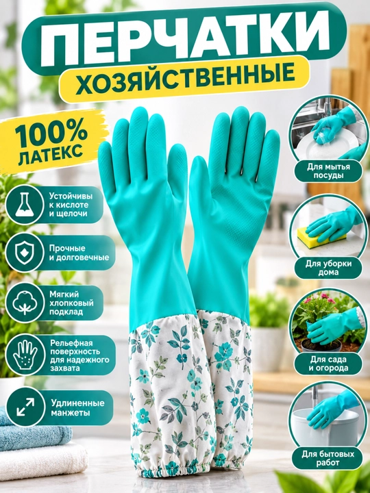 Хозяйственные резиновые перчатки, внутренний слой, хлопок, чистящие перчатки, резиновые - 