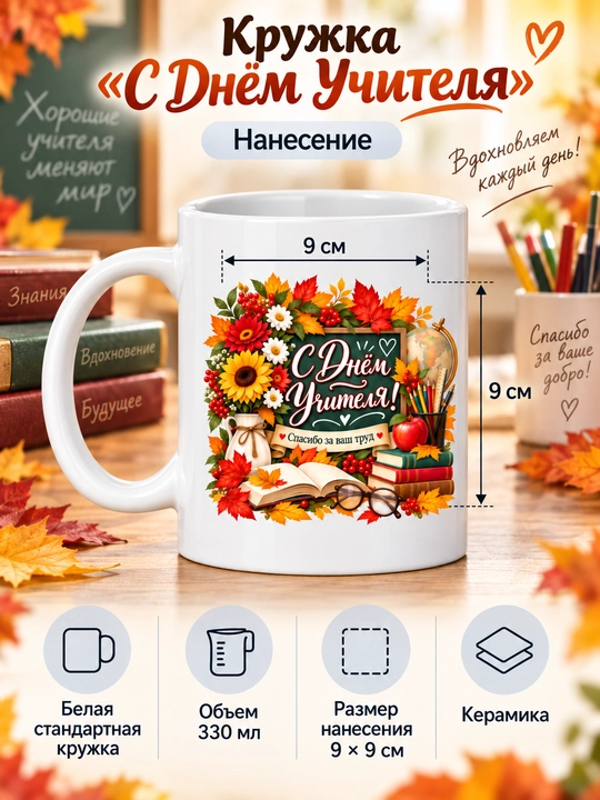 O‘qituvchi uchun tabrik yozuvli keramik krujka, 330 ml - 