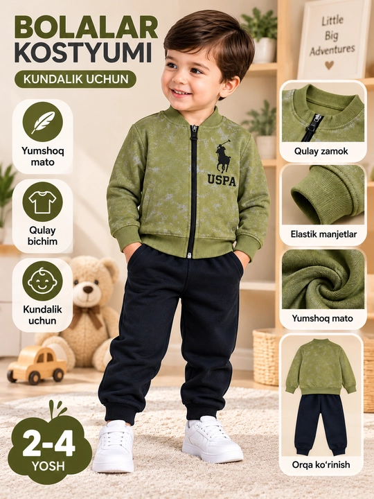 Bolalar koftasi, kulrang jaket, sport kiyim, zamokli, uzun yengli, kundalik kiyim