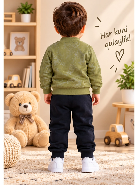 Bolalar koftasi, kulrang jaket, sport kiyim, zamokli, uzun yengli, kundalik kiyim