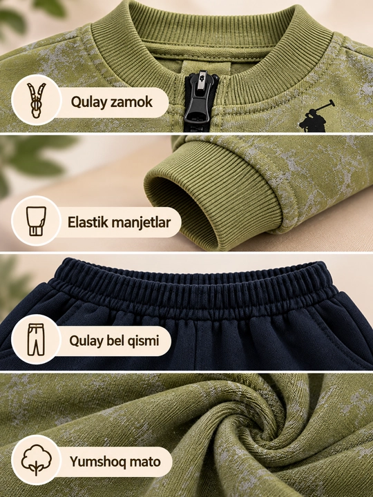 Bolalar koftasi, kulrang jaket, sport kiyim, zamokli, uzun yengli, kundalik kiyim