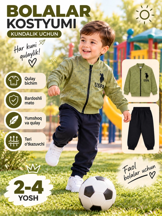 Bolalar koftasi, kulrang jaket, sport kiyim, zamokli, uzun yengli, kundalik kiyim