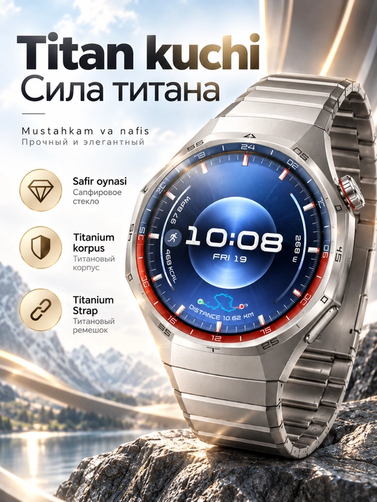Смарт-часы HUAWEI WATCH GT 6 Pro 46 мм, AMOLED, GPS, NFC, Titanium Strap
