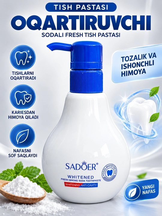 Tish oqartiruvchi tish pastasi 310 grm ovqatlanish sodasi qo'shilgan yangi pasta  SADOER