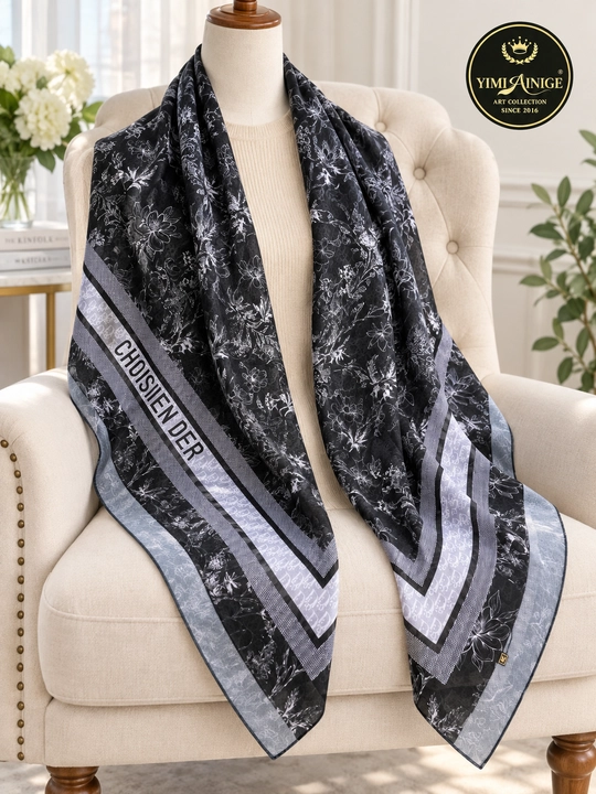 Turkiya XB ayollar ro‘moli 110x110 sm, boshga, oq-pushti, gulli
