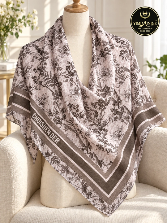 Turkiya XB ayollar ro‘moli 110x110 sm, boshga, oq-pushti, gulli