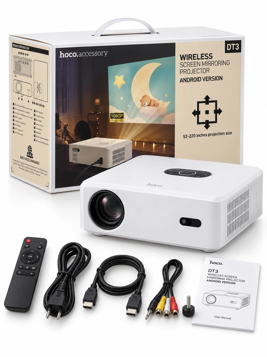 Hoco DT3 Android smart proyektori, Full HD, 370 ANSI, Wi-Fi va Bluetooth