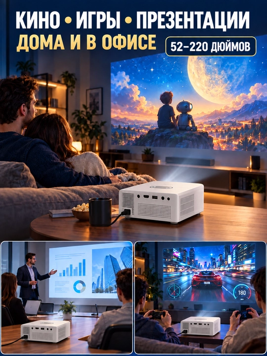 Hoco DT3 Android smart proyektori, Full HD, 370 ANSI, Wi-Fi va Bluetooth