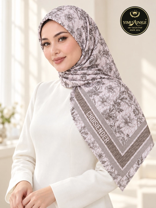 Turkiya XB ayollar ro‘moli 110x110 sm, boshga, oq-pushti, gulli