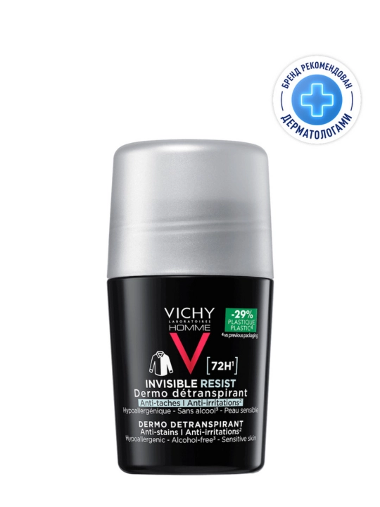 Vichy Homme Invisible Шариковый дезодорант-антиперспирант для мужчин, 50 мл