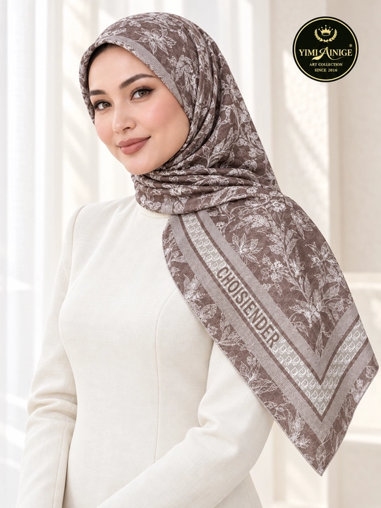 Turkiya XB ayollar ro‘moli 110x110 sm, boshga, oq-pushti, gulli