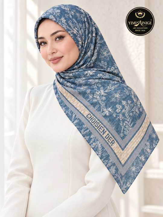 Turkiya XB ayollar ro‘moli 110x110 sm, boshga, oq-pushti, gulli