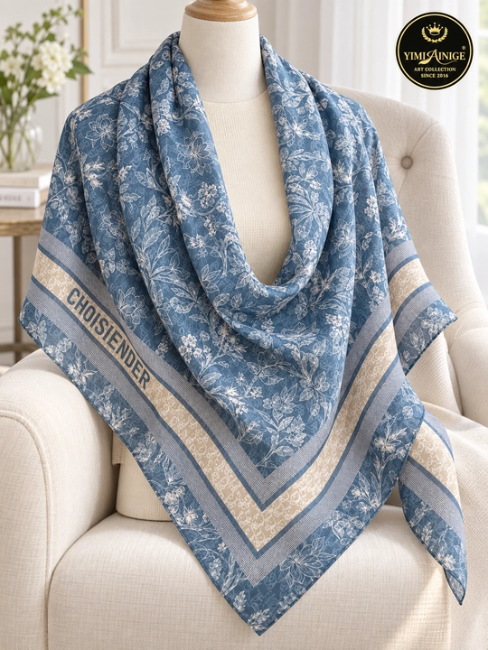 Turkiya XB ayollar ro‘moli 110x110 sm, boshga, oq-pushti, gulli