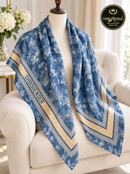 Turkiya XB ayollar ro‘moli 110x110 sm, boshga, oq-pushti, gulli