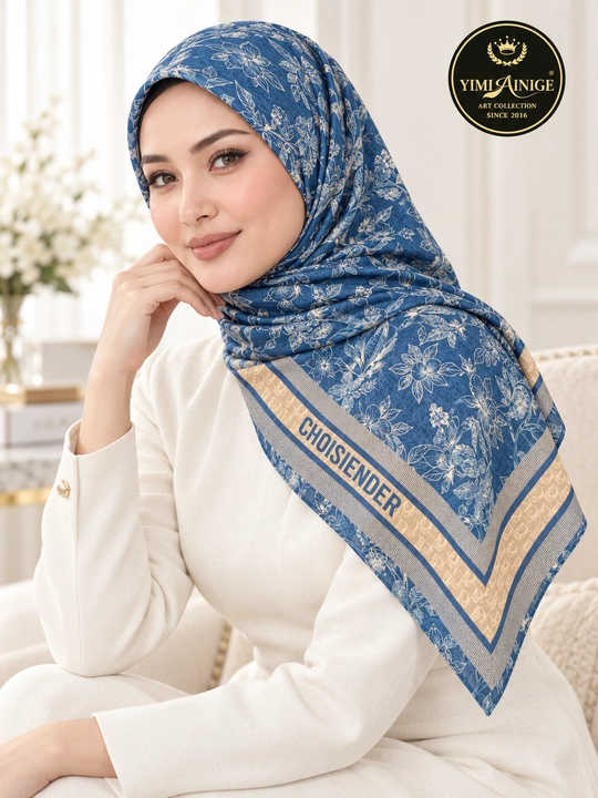 Turkiya XB ayollar ro‘moli 110x110 sm, boshga, oq-pushti, gulli