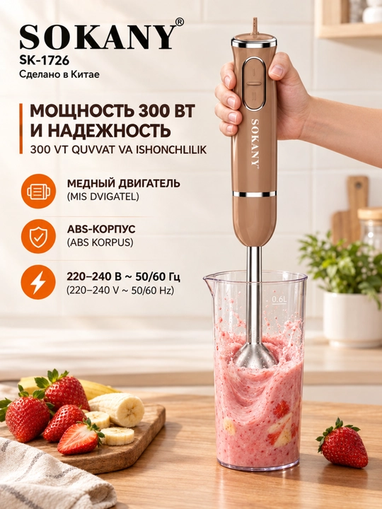 Immersion blender SOKANY SK-1726, 300 Vt, mis motor, 0,6 l shisha
