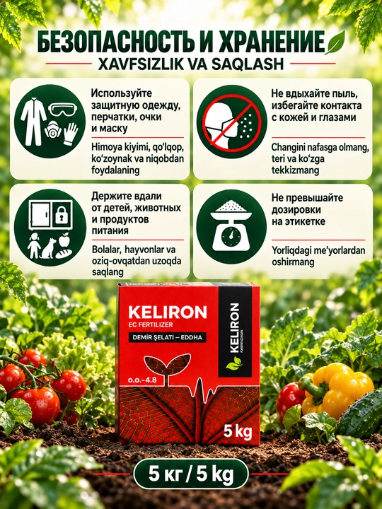 KELIRON — хелат железа EDDHA 6%, орто-орто 4,8%, удобрение против хлороза, 5 кг