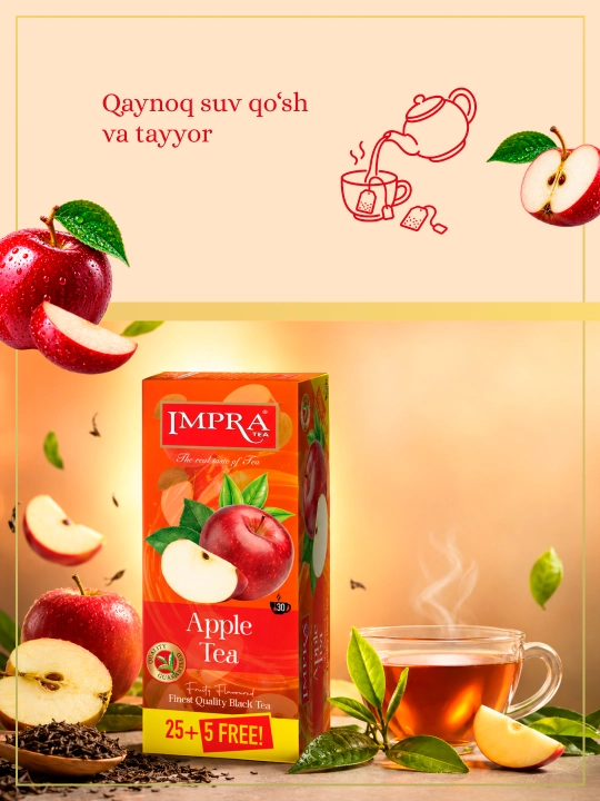 IMPRA qora choyi, Olma, 1,7 grammli 30 ta paketcha