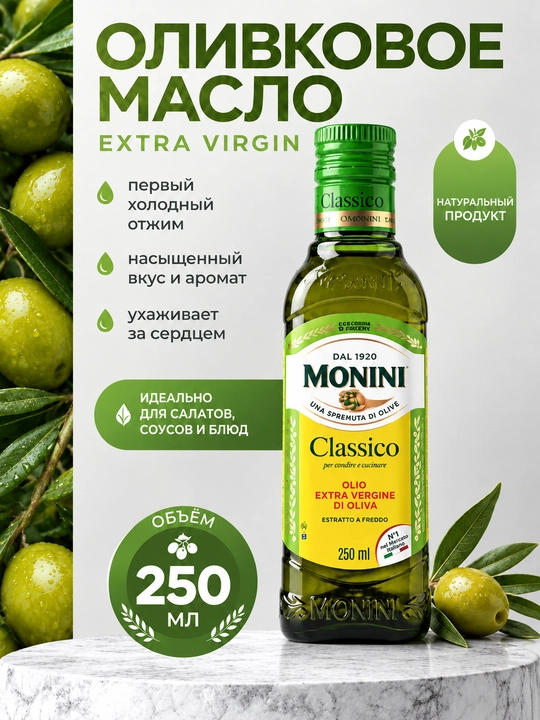Monini Classico Olio Extra Vergine zaytun yog'i, tozalanmagan, 1 l, 500 ml, 250 ml - 
