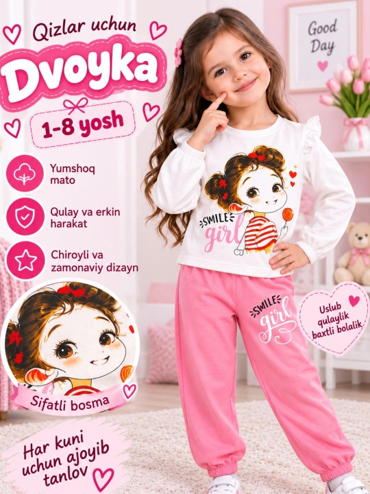 Мягкая детская пижама с длинным рукавом, 1–8 лет - 