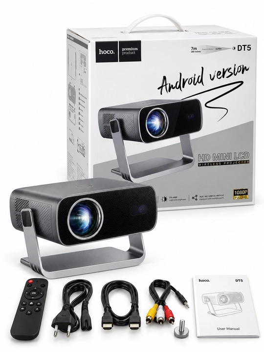 Hoco DT5 Android proyektori, Full HD 1080p, Wi-Fi, Bluetooth, 1/32 GB, 270 ANSI