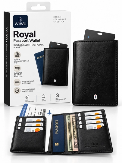 WiWU Royal pasport hamyoni, pasport va kartalar uchun, RFID himoya, 8 tagacha karta