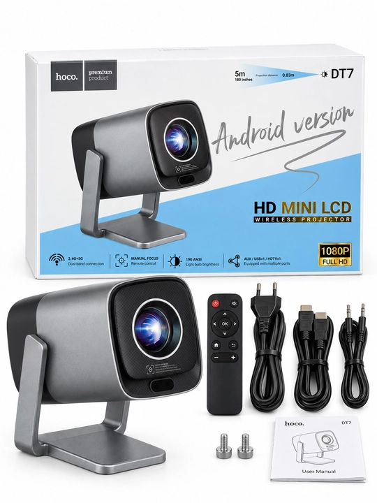 Hoco DT7 Android proyektori, Full HD 1080p, Wi-Fi, Bluetooth, 1/32 GB, 190 ANSI