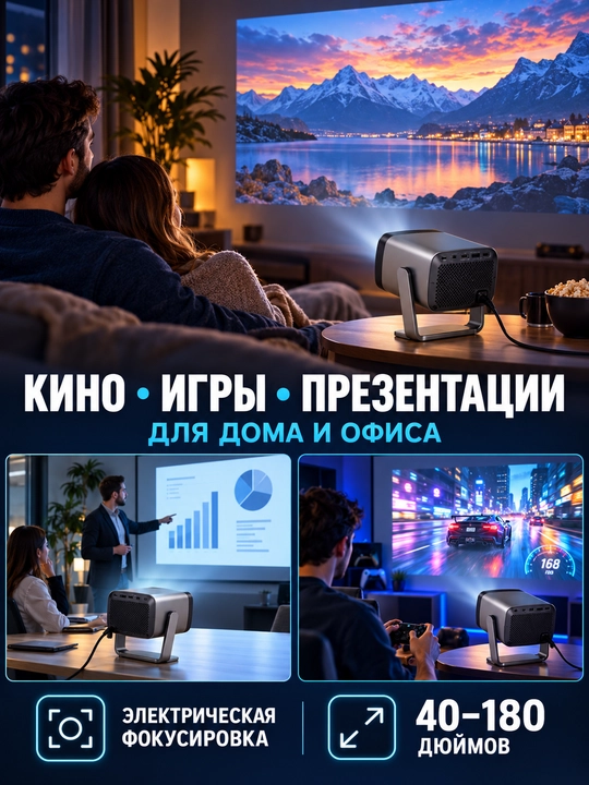 Hoco DT7 Android proyektori, Full HD 1080p, Wi-Fi, Bluetooth, 1/32 GB, 190 ANSI