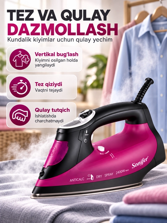 Bug‘li dazmol Sonifer SF-9029, 2400 W, 340 ml, keramika taglik, LCD displey
