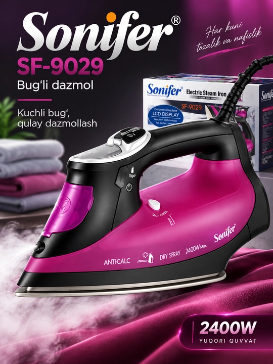 Bug‘li dazmol Sonifer SF-9029, 2400 W, 340 ml, keramika taglik, LCD displey - 
