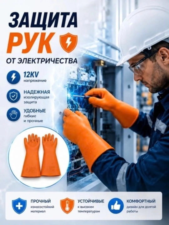 Защитные перчатки для электриков, диэлектрические резиновые перчатки с защитой до 12KV - 