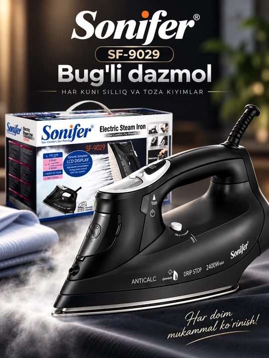 Bug‘li dazmol Sonifer SF-9029, 2400 W, 340 ml, keramika taglik, LCD displey - 
