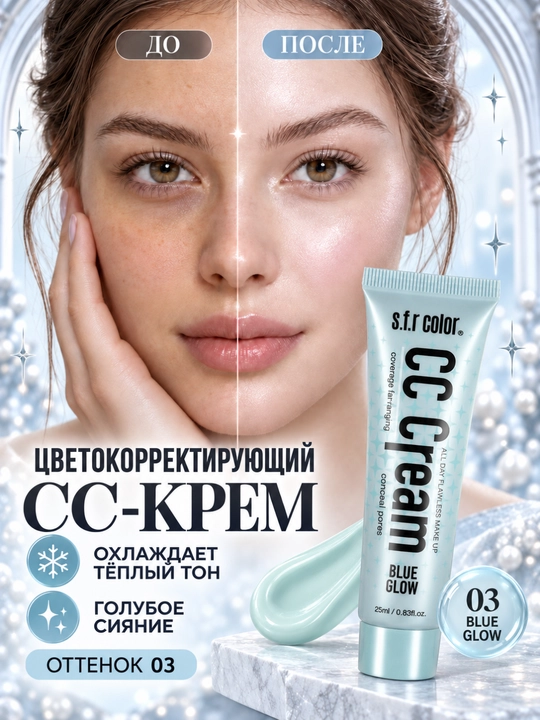 Цветокорректирующий CC-крем SFR Color для лица, база под макияж, 25 мл - 
