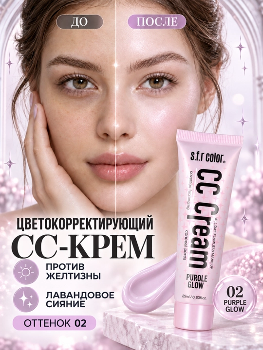Цветокорректирующий CC-крем SFR Color для лица, база под макияж, 25 мл - 