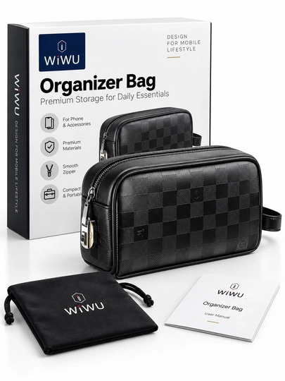 WiWU telefon, kabel, zaryadlovchi va aksessuarlar uchun portmone-organayzer, qora
