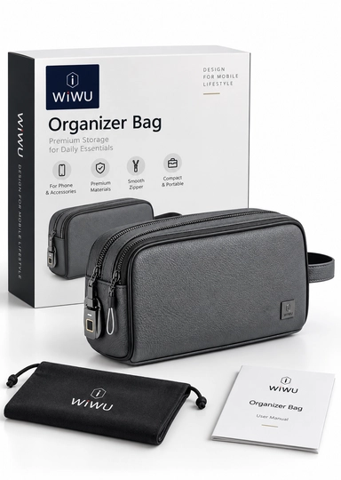 WiWU telefon, kabel, zaryadlovchi va aksessuarlar uchun portmone-organayzer, kulrang