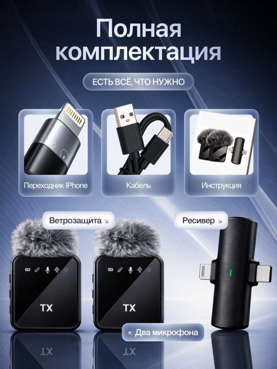 Blogerlar, YouTube va strimlar uchun simsiz petlitsali mikrofon, Android petlitsa, Iphone