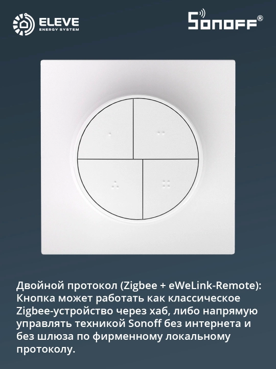 Умная беспроводная кнопка Sonoff 4-клавишная Zigbee