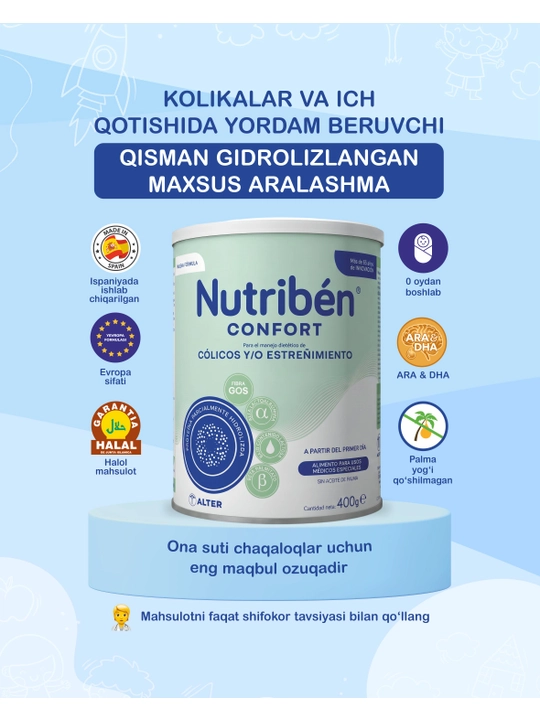 Nutriben Confort 400 g bolalar uchun quritilgan aralashtma, chaqaloqlar uchun mos