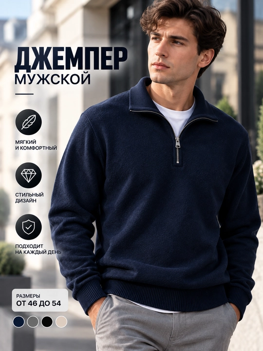 Мужской свитер, джемпер на молнии, кардиган, свитер, полузамок