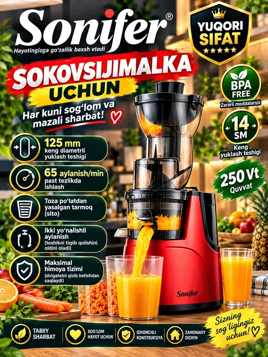 Sonifer SF-5537S — tabiiy va foydali sharbat tayyorlagich