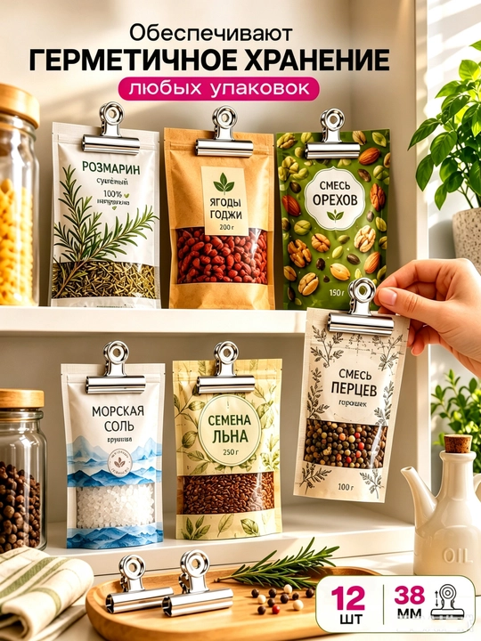 Набор из 12 кухонных зажимов