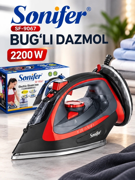 Parli dazmol Sonifer SF-9067, 2200 W, kiyim uchun bug‘li elektr dazmol, 400 ml - 