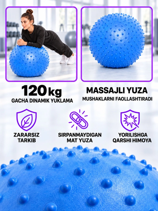 Fitbol fitnes to‘pi, fitbol, fitnes va sport uchun gimnastika to‘pi, massaj to‘pi