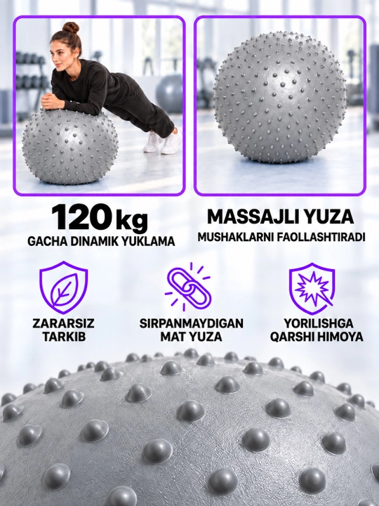 Fitbol fitnes to‘pi, fitbol, fitnes va sport uchun gimnastika to‘pi, massaj to‘pi