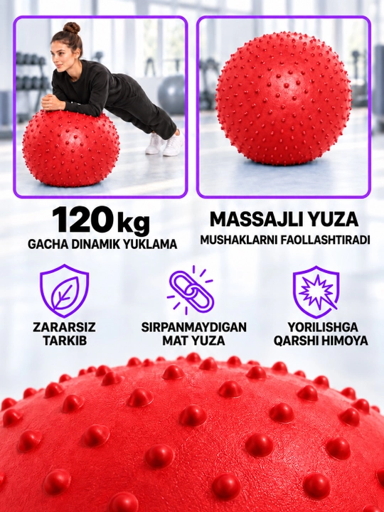 Fitbol fitnes to‘pi, fitbol, fitnes va sport uchun gimnastika to‘pi, massaj to‘pi
