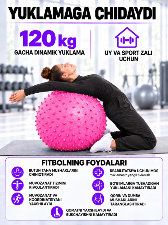 Fitbol fitnes to‘pi, fitbol, fitnes va sport uchun gimnastika to‘pi, massaj to‘pi