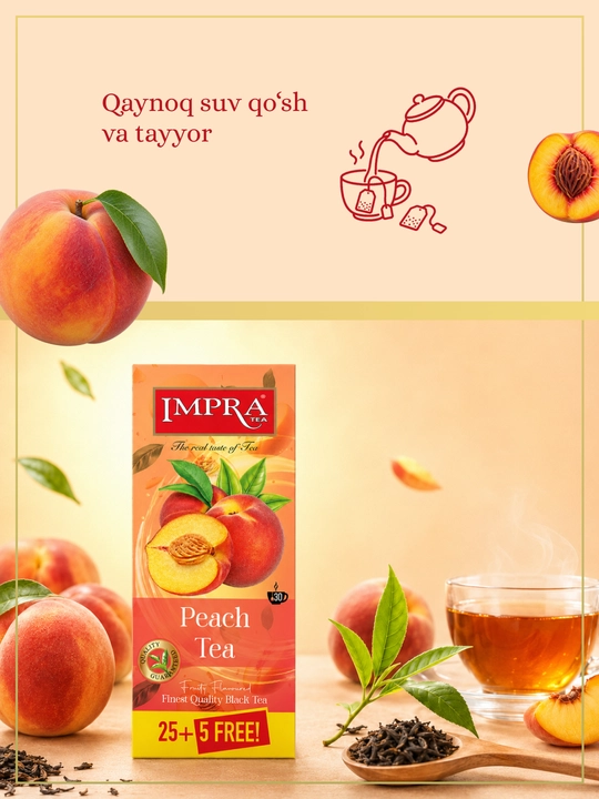 IMPRA qora choyi, Shaftoli, 1,7 grammli 30 ta paketcha